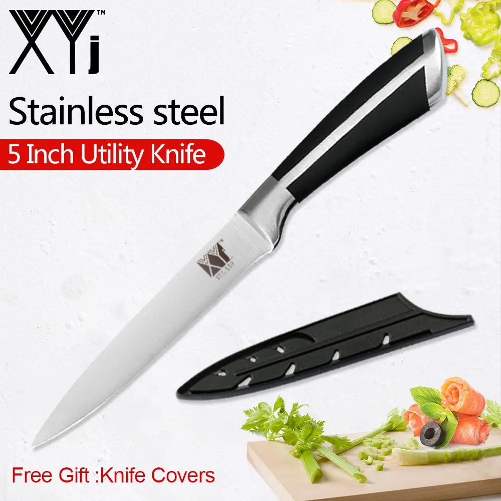 5 inch Utility Knife XYj 3Cr14 Нержавеющая сталь набор кухонных ножей шеф-повара Ножи для мясо рыба овощи фрукты pom ручка с бесплатным подарком Ножи чехлы - Цвет: 5 inch Utility Knife