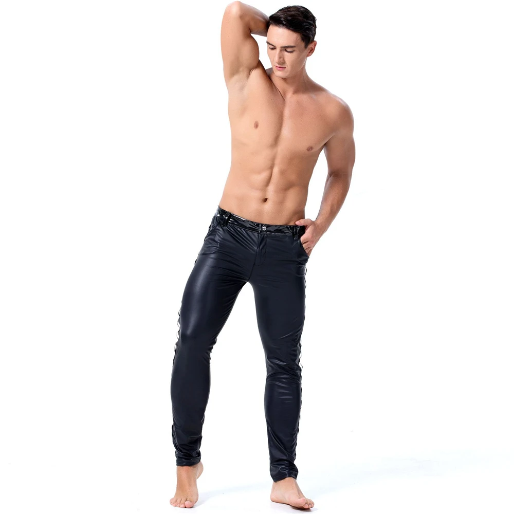 

Sexy Men Faux Leather Open Crotch Erotic Latex Pants PVC Nightclub Men Zipper Pole Dance Trousers Gothic Punk Fetish Club Clothe