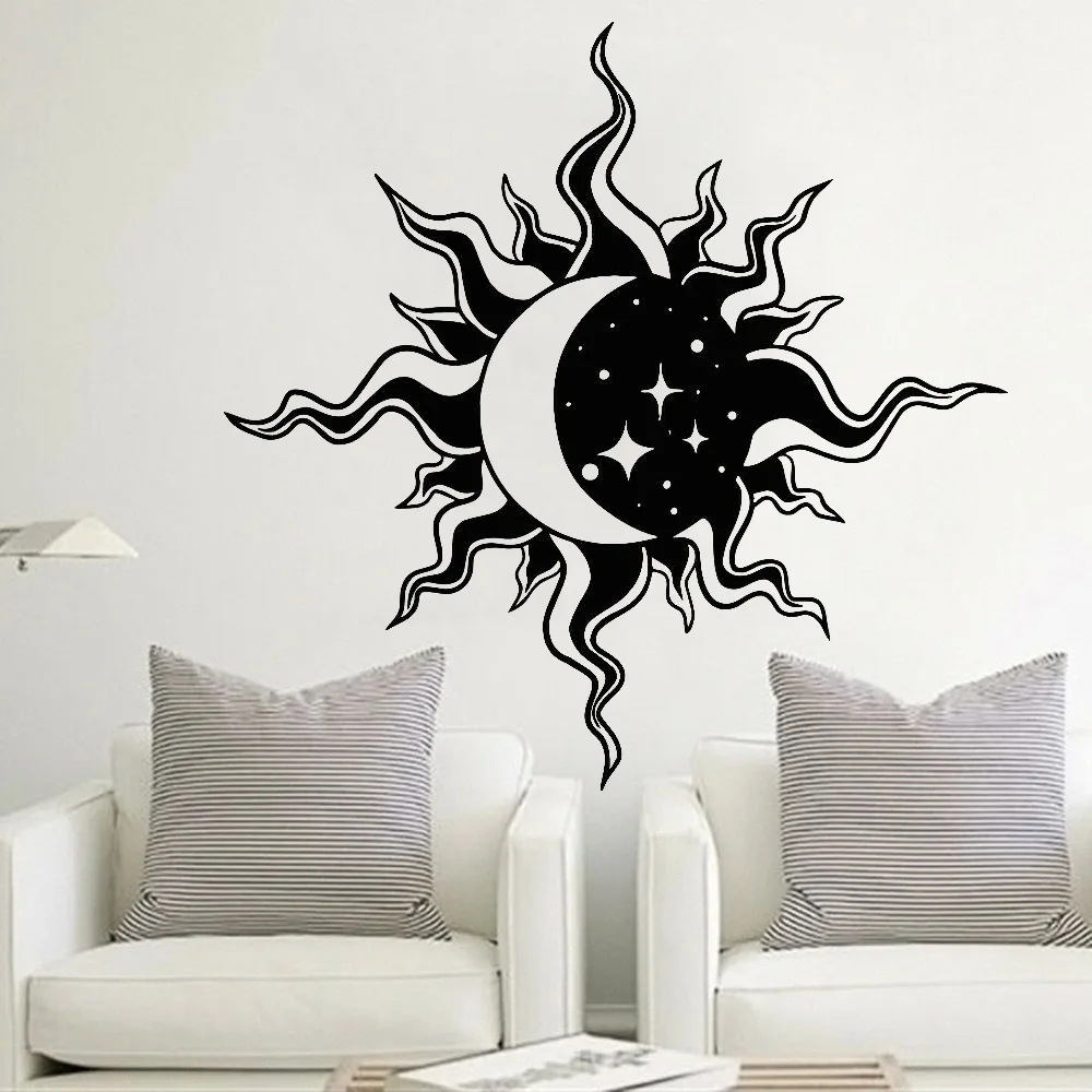 

Day Night Wall Stickers Beautiful View Living Room Decoration Abstract Moon Sun Stars Vinyl Wall Decal Bedroom Art Decor Z315