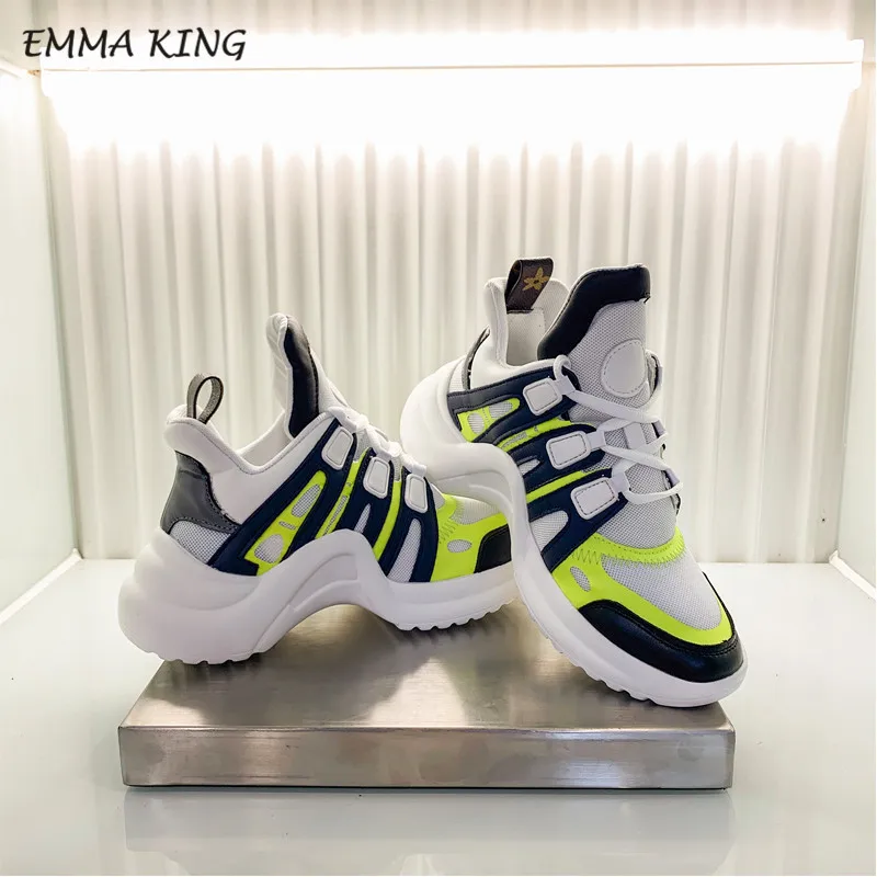 Дизайнерские женские кроссовки Emma King на шнуровке; спортивная обувь для бега; Повседневная обувь из вулканизированной кожи и лайкры на плоской подошве; Прогулочные кроссовки