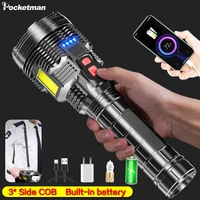 led patrol flashlight usb rechargeable 3cob sidelight torch outdoor waterproof security flashlight camping light with strap