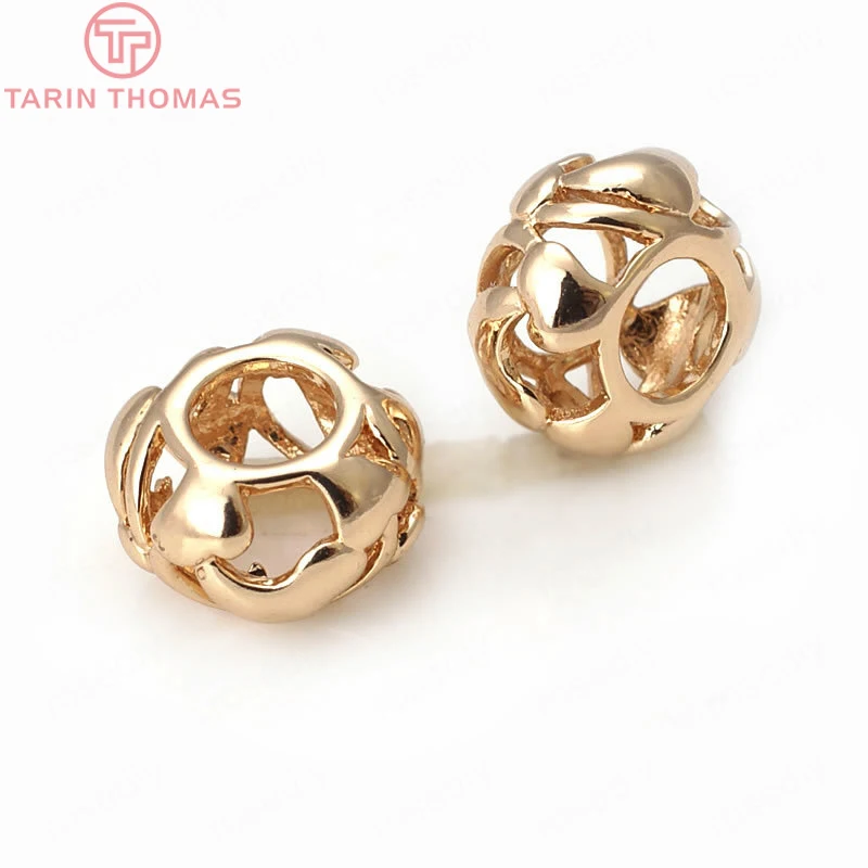 6 шт. 11x7 мм 24K цвета шампанского позолоченные латунные бусины с большим отверстием