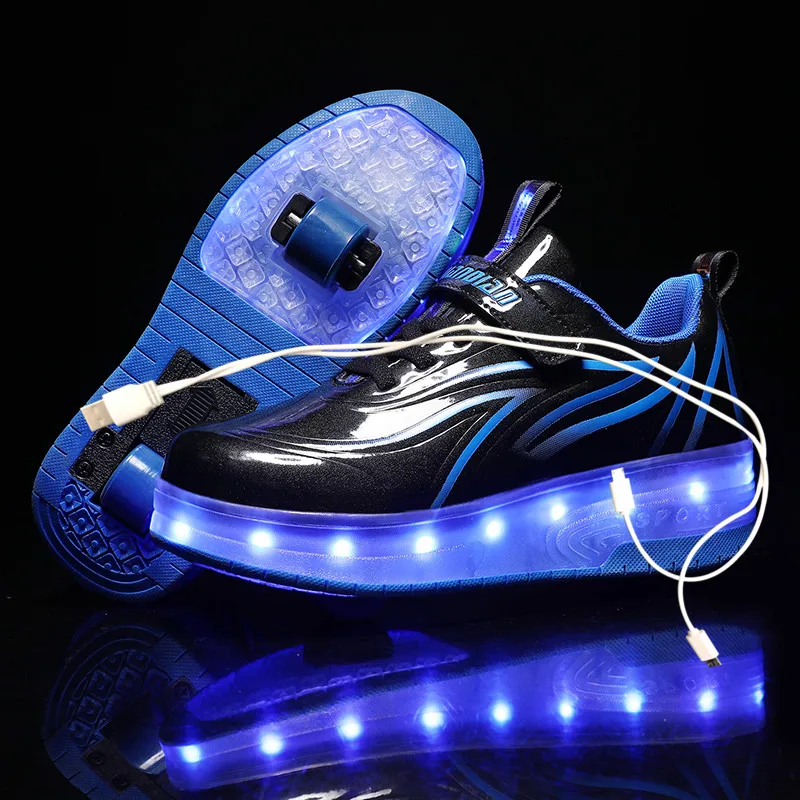 

Size 28-40 Led Wheel Sneakers for Kids Adult USB Charging Glowing Roller Shoes with Lights Double Wheels Children Skate Shoes