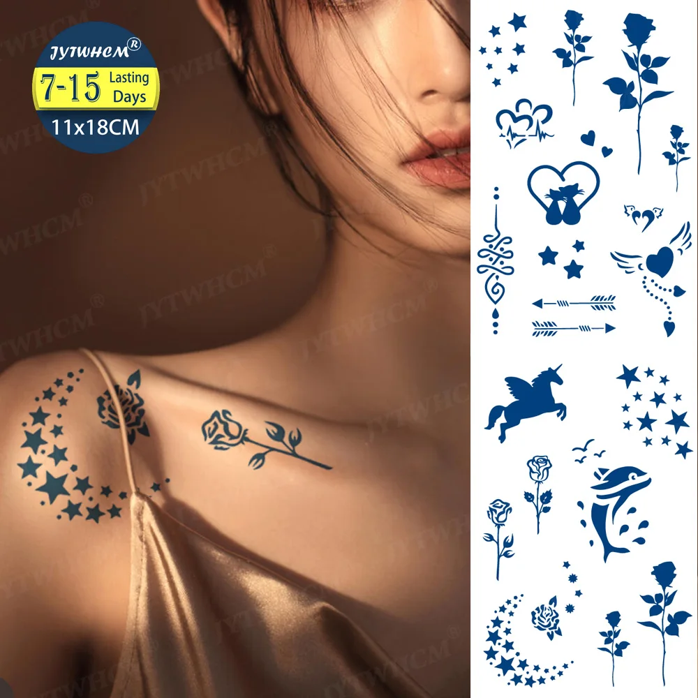 

Waterproof Lasting Tattoo Sticker Juice Temporary Fake Tatoo Moon Rose Star Sun Tattoos Flower Mandala Demon Sticker Women Men