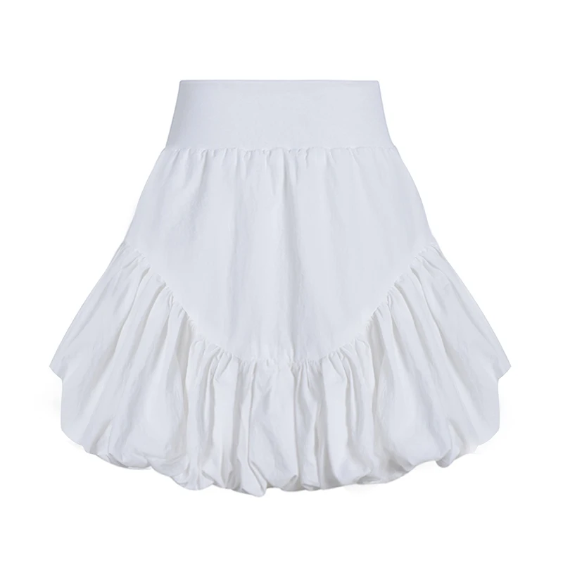 

GALCAUR White Casual Skirt For Women High Waist Mini Patchwork Ruched Solid Skirts Female Fashion Clothing 2021 Summer Style New