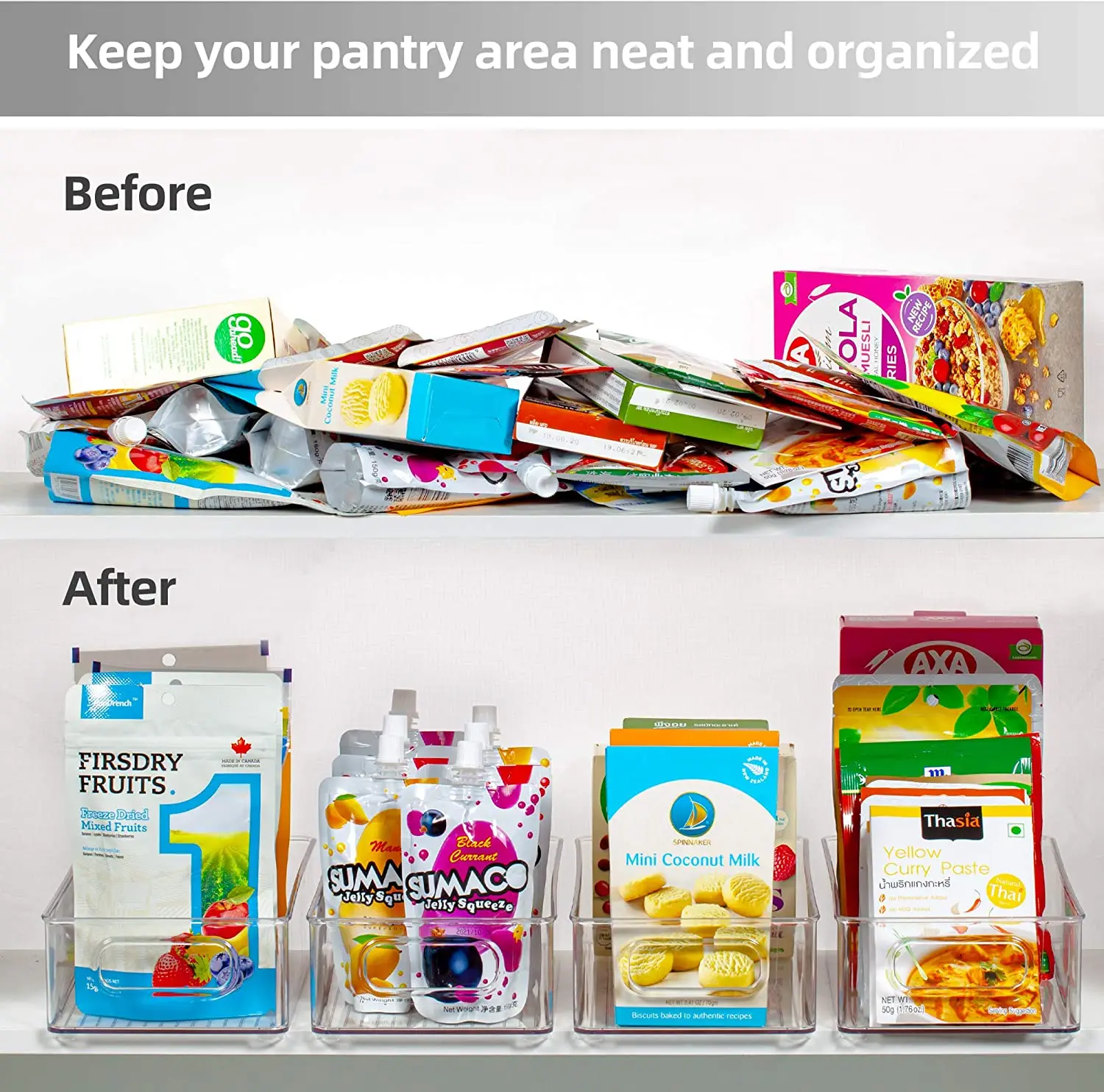 Refrigerator Organizer Bins 6pcs Stackable Clear Plastic Organizers Handles Fridge Pantry Kitchen Cabinet Food Storage Container | Дом и сад