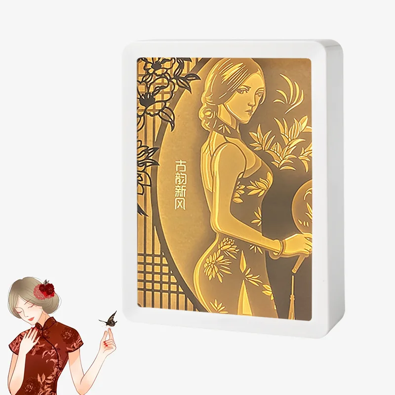 

3D Shadow Boxes For Living Room Led Light Acrylic Diy Paper Craft Gifts Cheongsam Woman Retro Wedding Home Decor Giveaways Desk