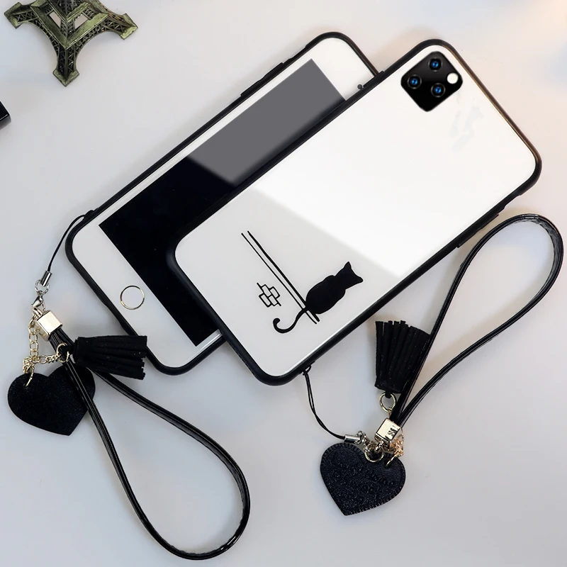 Tempered Glass Case For iphone 11 Pro Max XR XS X 10 Cute Cat Hard Cover 7 8 6s 6 s Plus iphone11 XSMax Cases | Мобильные телефоны