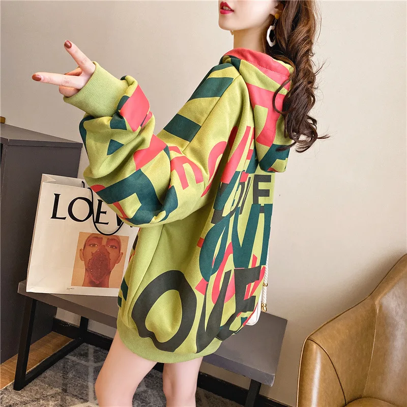 

Oversized Casual Hooded Woman's Sweatshirts Letter Print Fleece Warm Hoodies for Female Plus Size Korean Style Ladies Pullovers