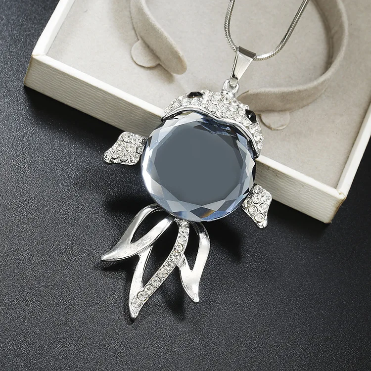 

Light Grey Crystal Goldfish Pendant Necklace For Women Fashion Dress Sweater Shopping Party Accessories