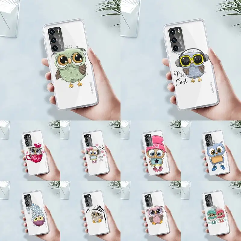 

Cartoon Girl Gifts Cute Owl lovers Phone Case Transparent For Huawei 8 7 6 5 4 3 2 pro SE i E Soft TPU Clear Mobile Bags Coque