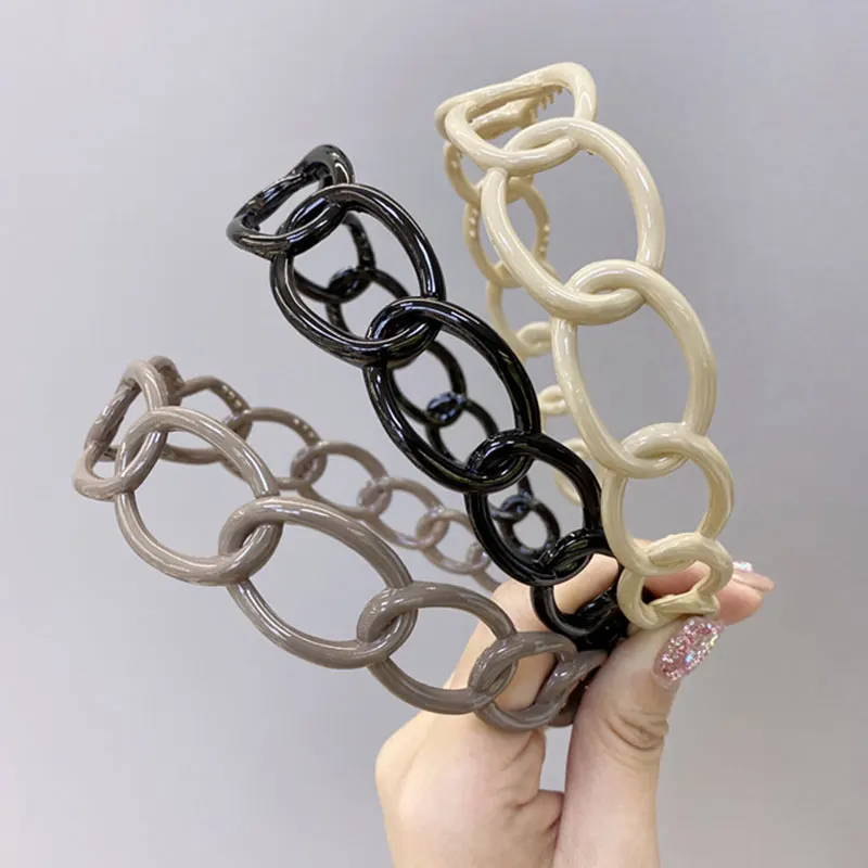 Ободок для волос в Корейском стиле Женский однотонный обруч с цепочкой