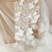 1 pair large clear sequin lace applique leaf bridal veil wedding floral embroidery lace patch motif
