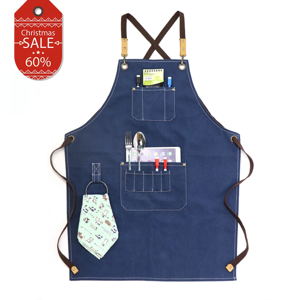 

Upscale Workshop Tool Apron Chef Kitchen Aprons for Women Man Heavy Duty Thick Washed Canvas with Tool Pockets Work Wear Bib