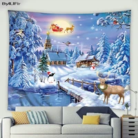 merry christmas tapestry elk snowman santa claus snow scenery living room bedroom wall hanging holiday wall art decor blanket