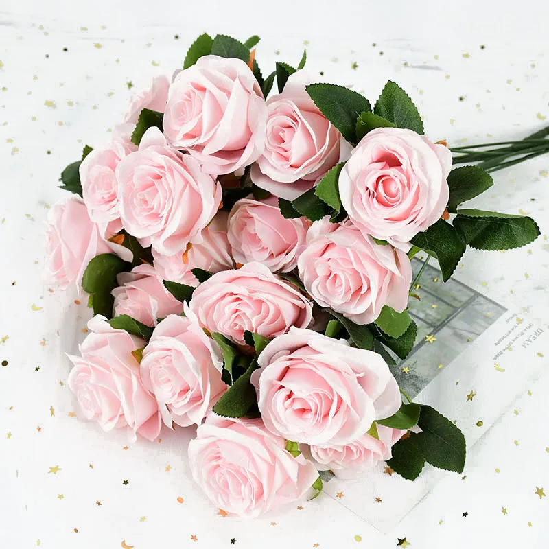 

10 шт./Букет искусственных роз, букет шелковых цветов, цветные искусственные розы для творчества, товары для украшения гостиной, дома, сада, с...