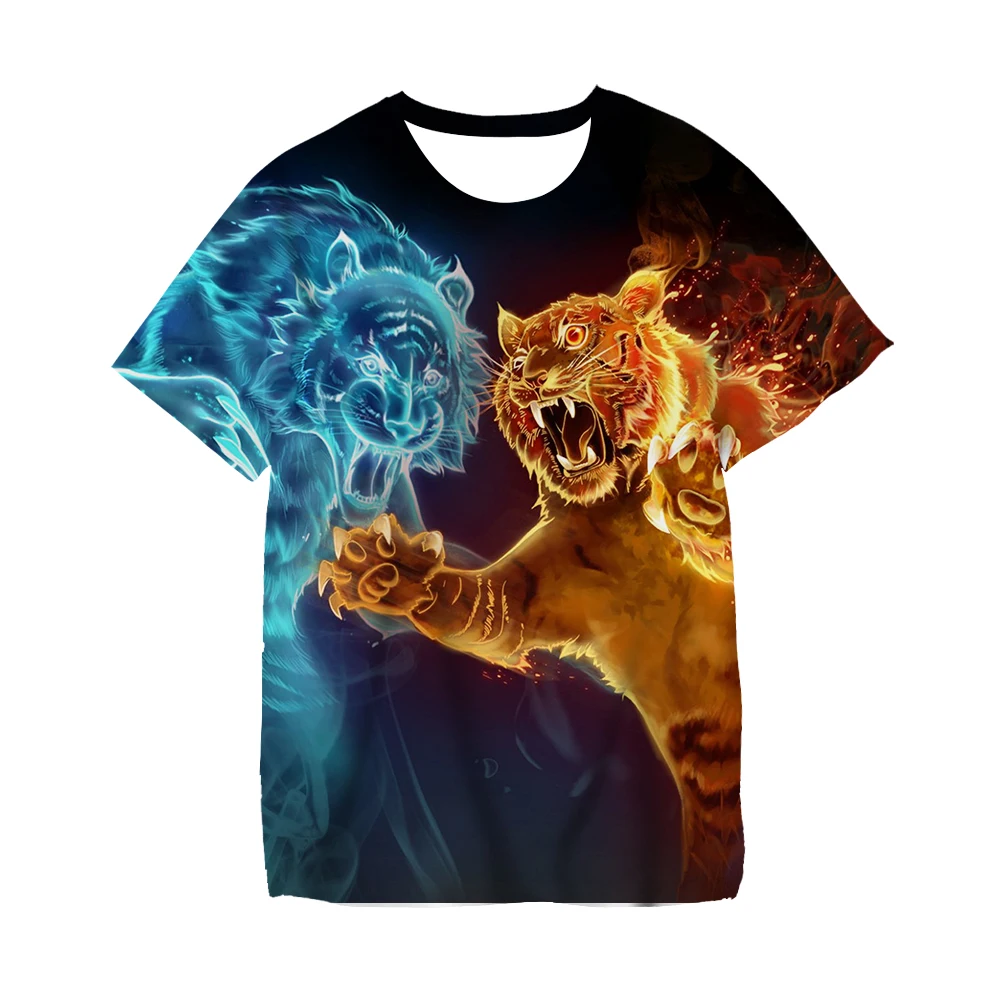 

Tiger Japanese T Shirt Lion Print Fashion Funny T-Shirt Summer Children Clothes 2021 Animal Graphic T Shirts Boys Short Sleeve