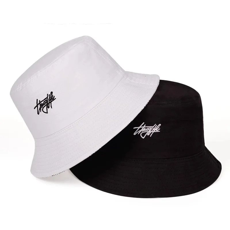 

2021 Summer Double-sided Bucket Hat Women English Letter Panama Sun Fishing Hat Fisherman Cap for Boys/Girls Bob Femme Gorro