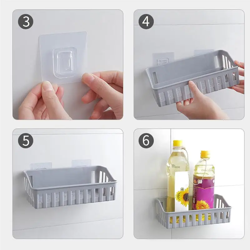 

Bathroom Storage Rack Punch-free Plastic Wall Shelf Toilet Bathroom Vanity Wall Hanging Storage Basket Cosmetics Organizer Rack