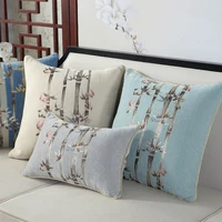 new chinese style bamboo rhyme multicolor double sided printing chenille lumbar pillowcase for cushion cover decor accessories