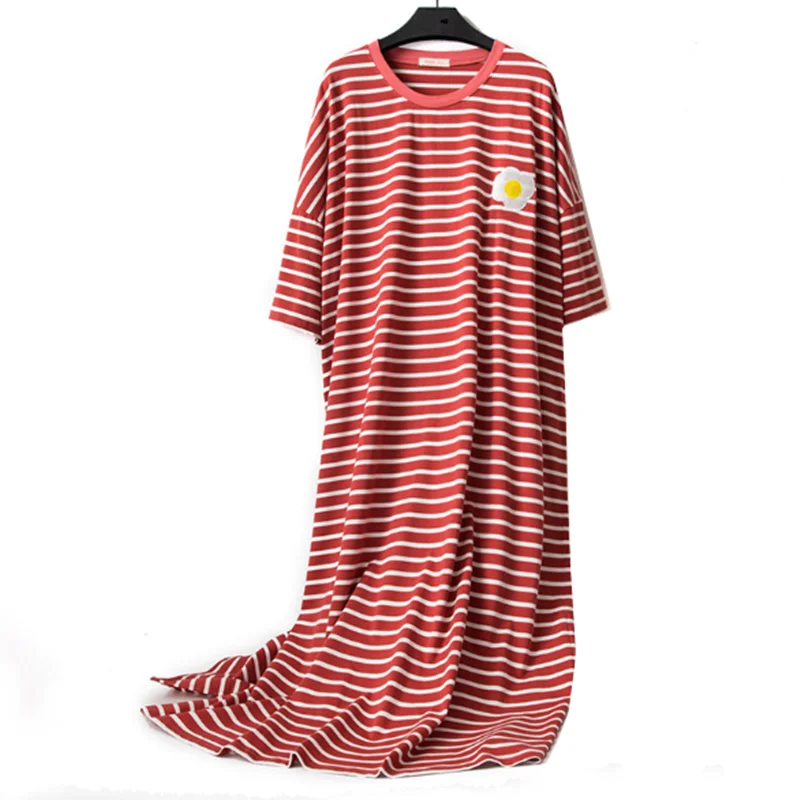 

Fruit striped cotton nightdress women spring summer sleepwear gown long dress cute Korean loose night shirt female nightgown