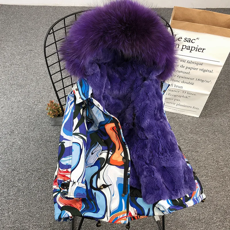 Style7 Lavender Меховые парки для русской зимы для мальчиков и девочек Съемный натуральный мех кролика Подкладка Толстая детская зимняя куртка пальто с капюшоном из натурального меха енота - Цвет: Style7 Lavender