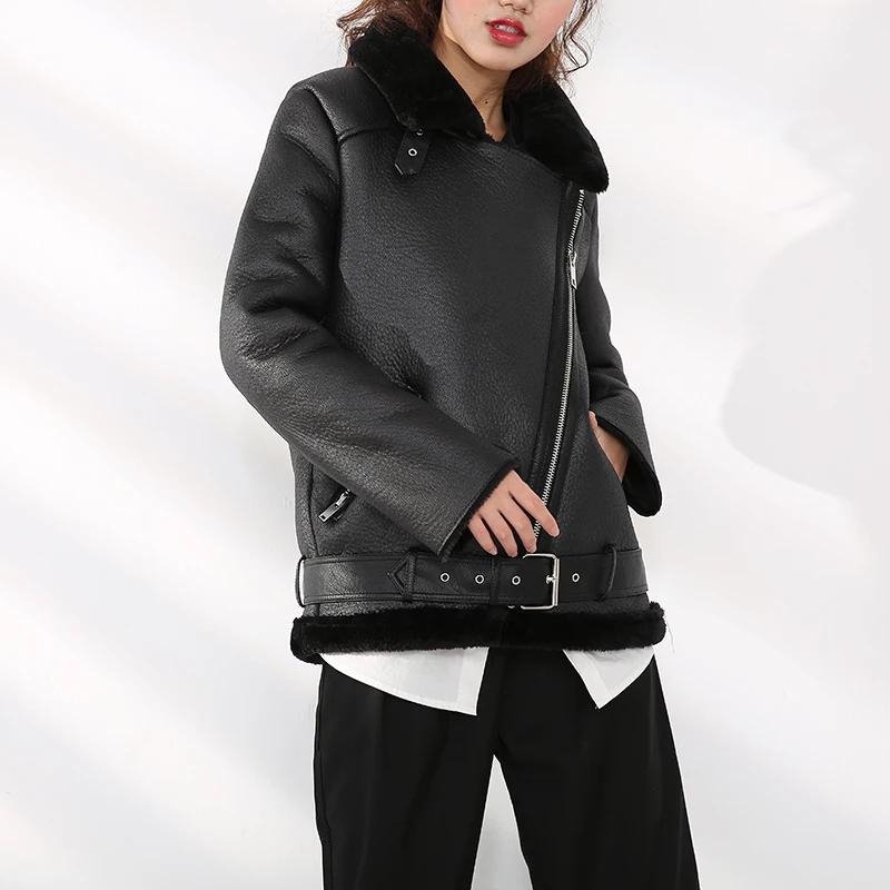 

LY VAREY LIN Winter Jacket Women Thick Warm Faux Leather Fur Sheepskin Coats Female Pu Leather Jackets Aviator Casaco Feminino