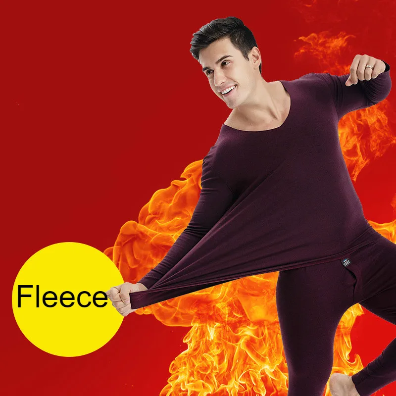 Мужской Бархатный комплект теплого термобелья бесшовная рубашка с V-образным