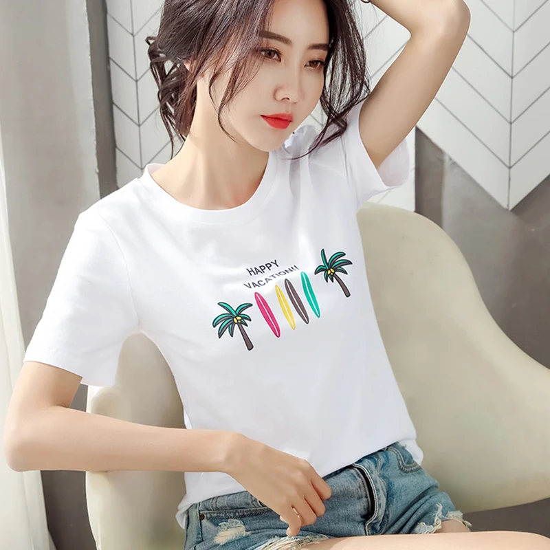 

Summer Round Neck Print Tee Shirt Women Clothes Vetement Femme 2021 Korean Fashion Casual Short Sleeve Elegant T Shirt Womens