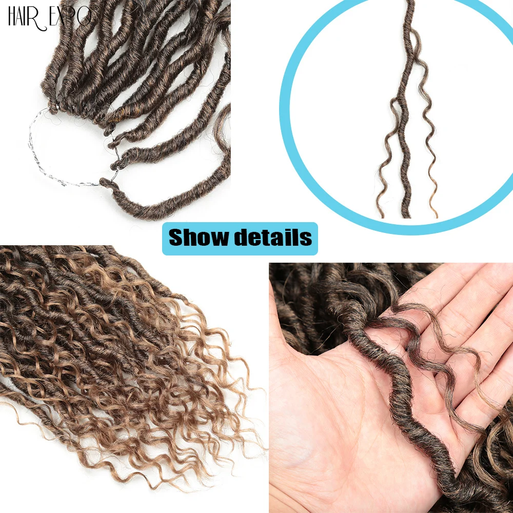 14-26"Goddess Locs Crochet Braids Hair Natural Synthetic Braiding Hair Extension Ombre River Faux Locs With Curly Hair Expo City images - 6