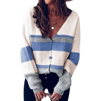 color blocking sweater women 2021 autumn and winter new product v neck button stripe stitching cardigan sweaters m38