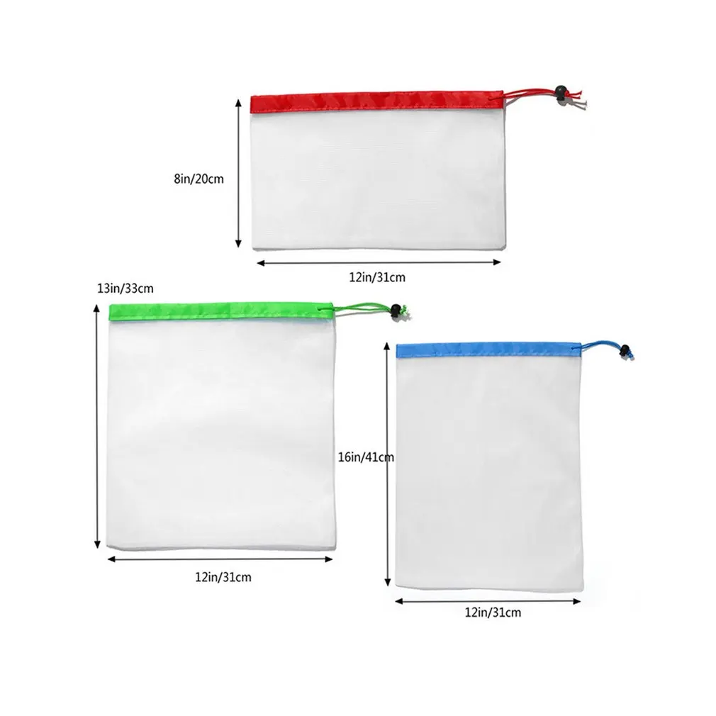 

Fruit Net Bag Mesh Reusable Produce Bags Vegetable Fruit Storage Market Shopping Polyester Stitching Storage Bags