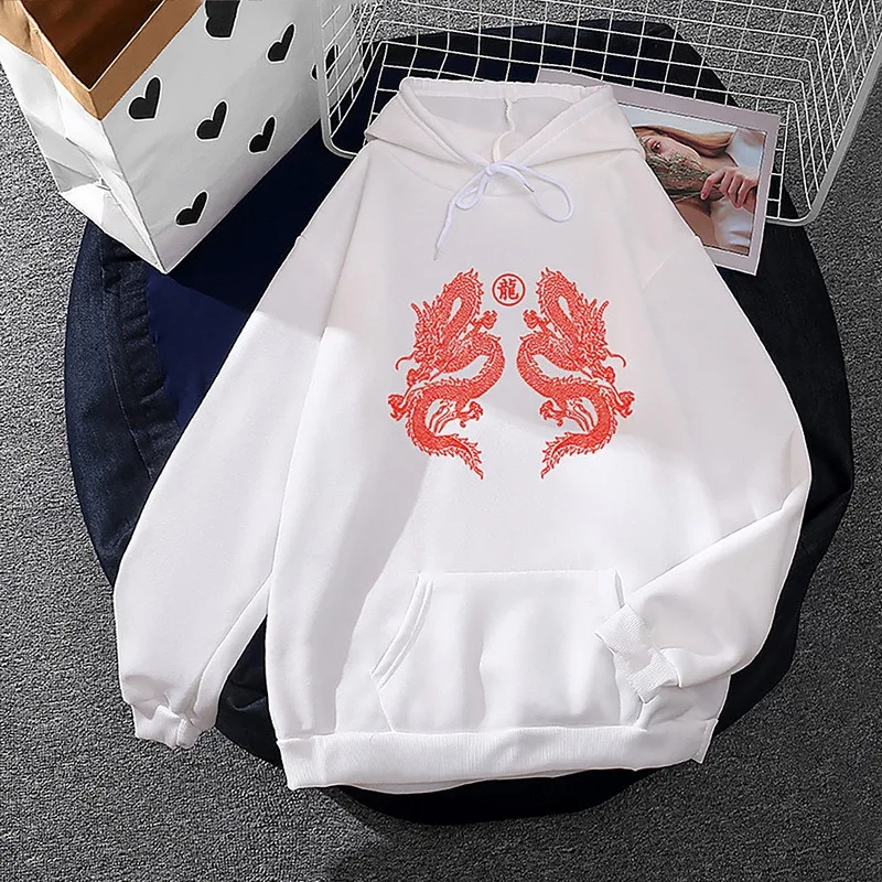 

2021 Oversize Dragon Sweatshirt Cute Printed Kawaii Cartoons Hoodies top clothes Hooded Winter Women's New Hoodies Full Sleeves