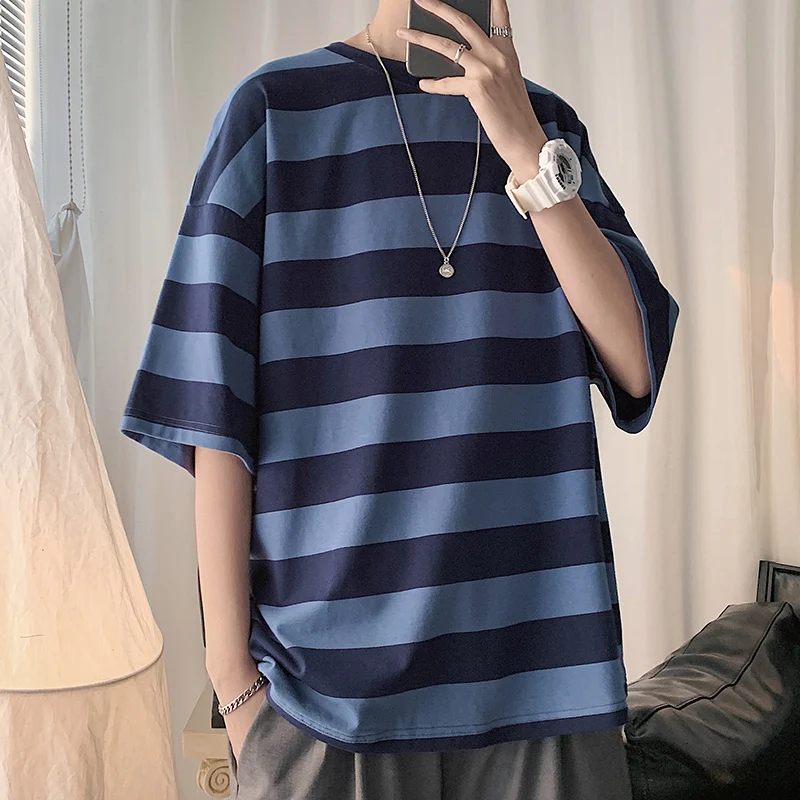 Мужская футболка в полоску SingleRoad однотонная Японская уличная одежда стиле