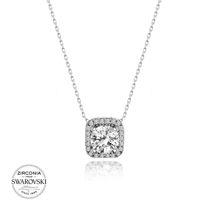 

Silverlina Silver Swarovski Zirconia Cubic Zirconia Square Pendant