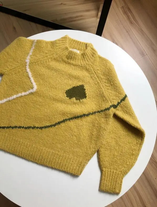 

Women Sweater 2021Autumn and Winter Love Painted Lines Loose Hood Thick Rod Needle Shape Wool Sweater