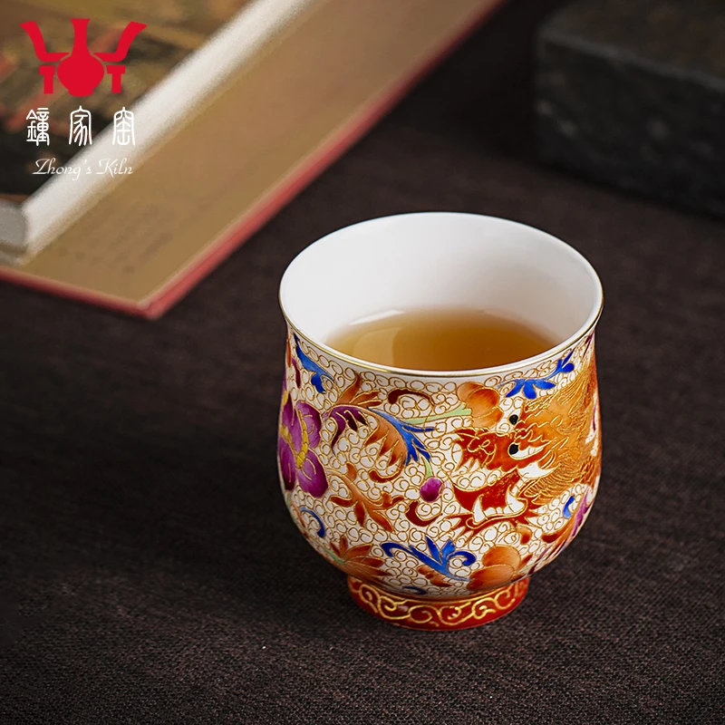 

at jingdezhen kiln fragrance-smelling cup wire inlay enamel colour manual dragon cup master cup kung fu tea cup tea cup
