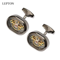 hot gold movement tourbillon cufflinks for mens wedding groom lepton mechanical watch steampunk gear cufflink relojes gemelos