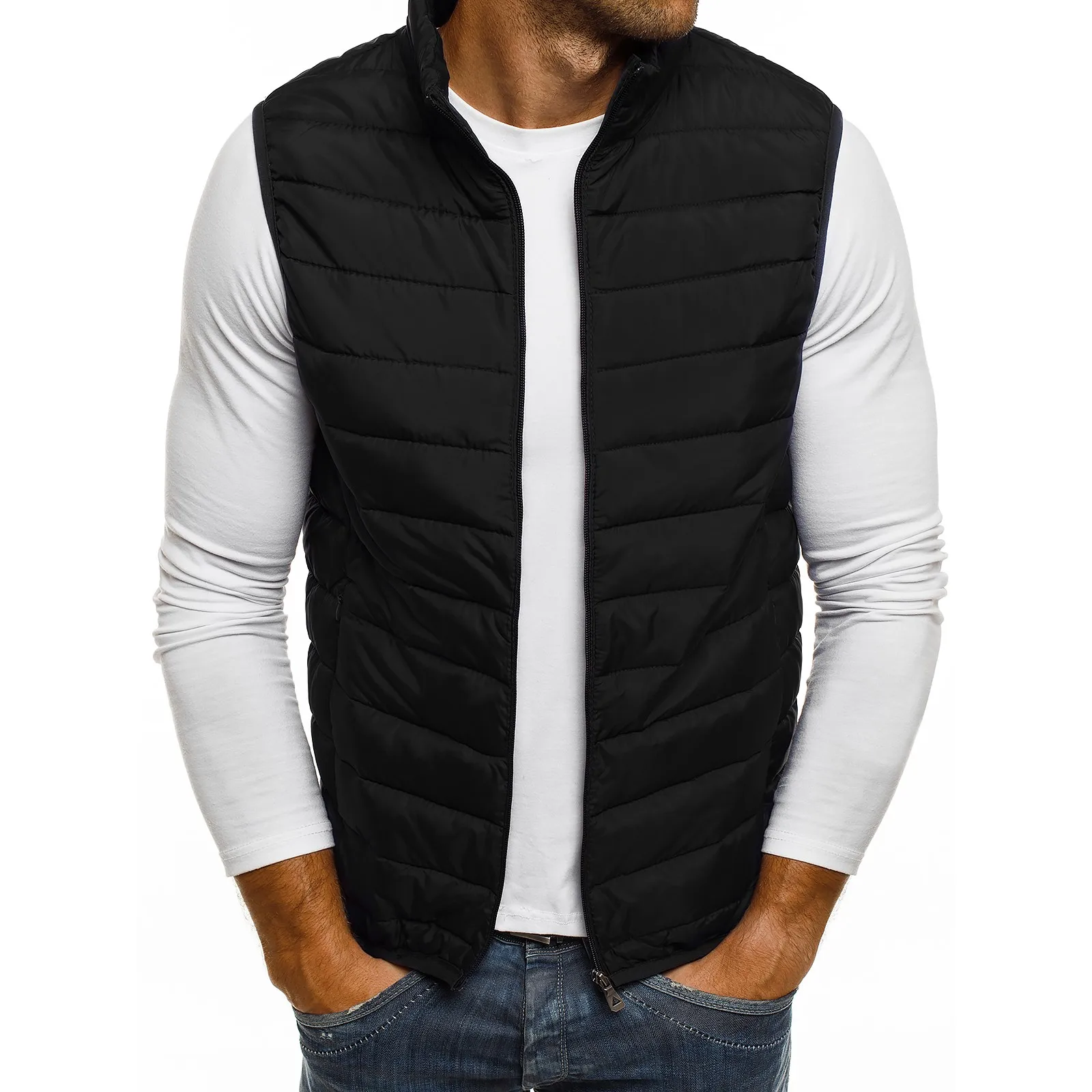 

Men Autumn Winter Stand Collar Waistcoat Fashion Outdoor Inner Warm Down Vest Unisex Casual Sleeveless Jacket Zip Coat 4 Color