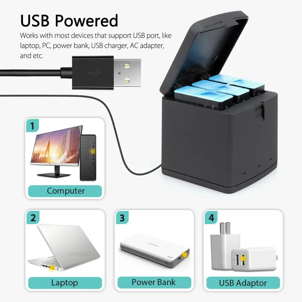 

for Go Pro Hero 9 3 Ways LED Light Battery 1720 mAh Charger Battery Storage For GoPro Hero 9 Black Camera Accessories