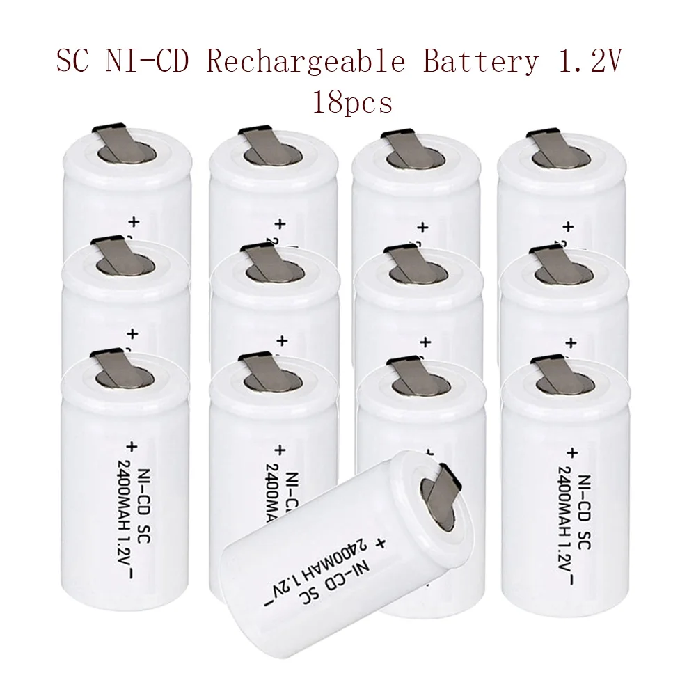 

SUB SC 2400mAh 18pcs S C 1.2V Sub C Ni-Cd Rechargeable Battey NiCd SUBC Cells Screwdriver Electric Drill SC Batteries Power Tool