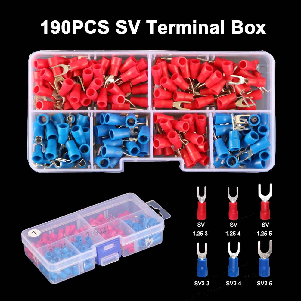 190 шт. Вилка изолированные клеммы типа U обжимные наборы лопатка соединитель