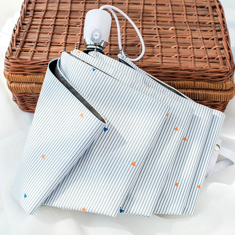 Складной Карманный Зонт в белую полоску ветрозащитные дождевые зонтики форме