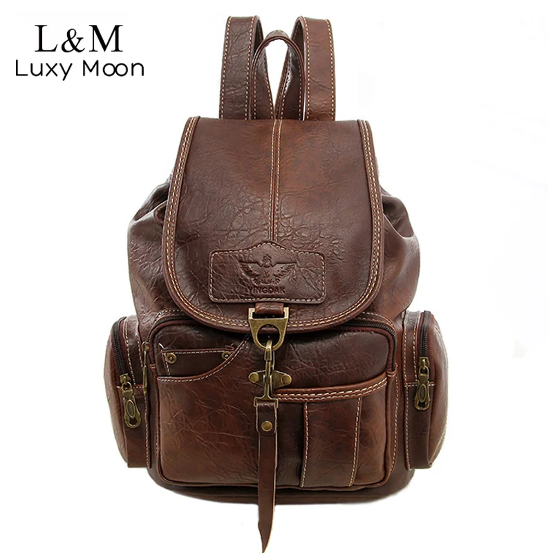 

Vintage Women Backpack for Teenage Girls School Bags Large Drawstring Backpacks High Quality PU Leather Black mochila Bag XA658H