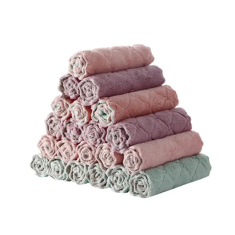 

10PCS Kitchen Dish Cloth Household Super Absorbent Microfiber Towel Non Stick Oil Washing Rag Tableware Cleaning Cloths Kichen
