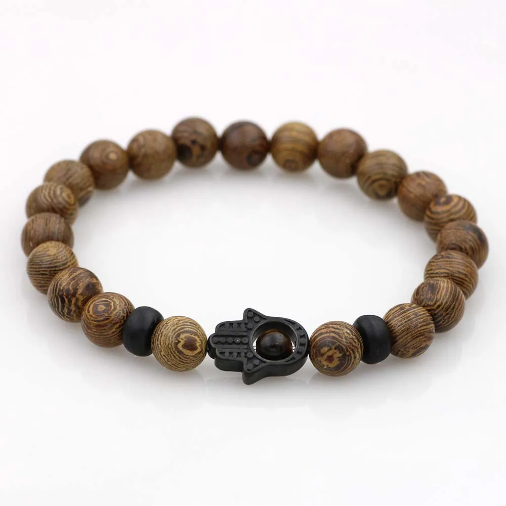 Браслет мужской/женский из натурального дерева с бусинами 8 мм|Плетеные браслеты|