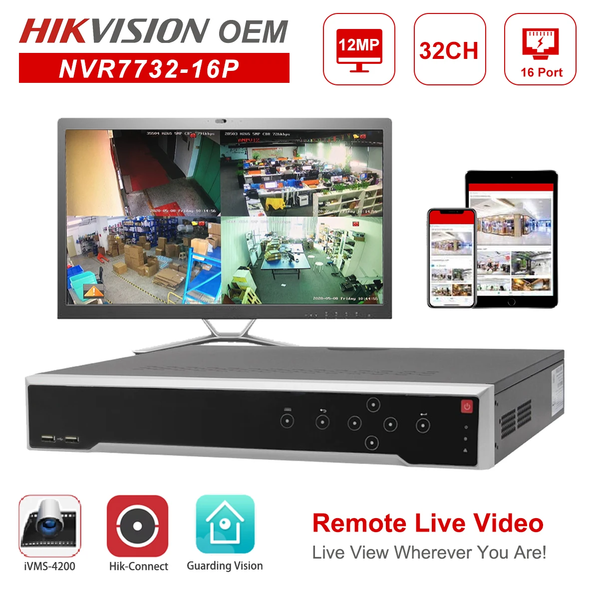 Preise Hikvision NVR OEM 12MP 4K 32CH POE NVR DS-7732NI-I4/16 P 16 PoE Ports 4 SATA Netzwerk Video Recorder Unterstützung Alarm Max 32TB Onvif