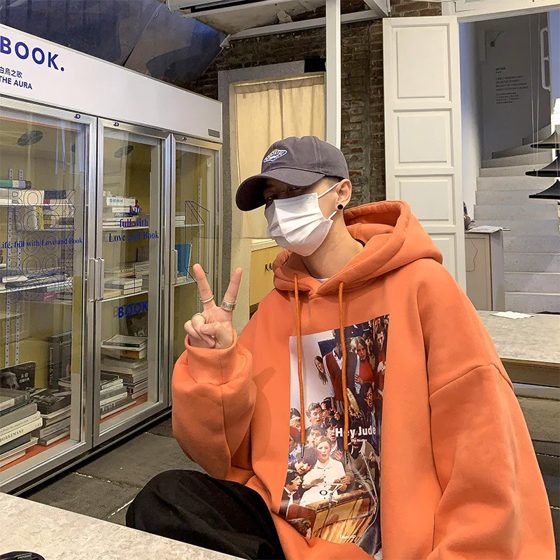 

HOUZHOU Hooded Sweatshirt for Men White Graphic Hoodie Sweatshirts Male Hoody Baggy Casual Korean Streetwear Hip Hop Harajuku