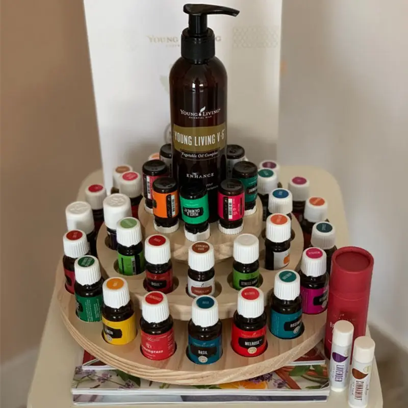 

Высокое качество 39 слотов трехслойная коробка для хранения эфирных масел Круглый Деревянный Чехол Органайзер для ароматерапии подставка д...