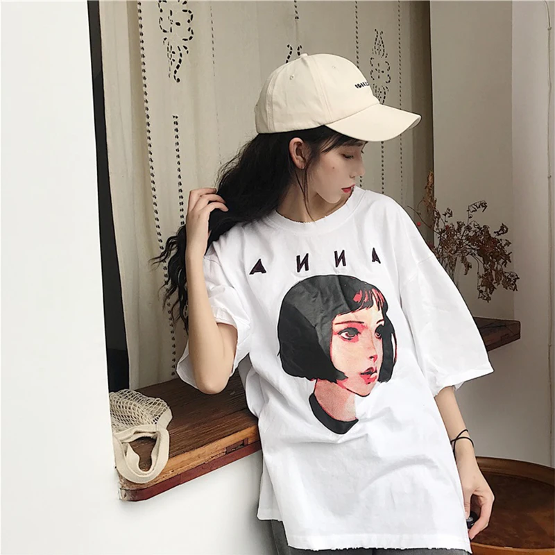 Футболка женская с принтом в виде забавных персонажей длинная уличная одежда